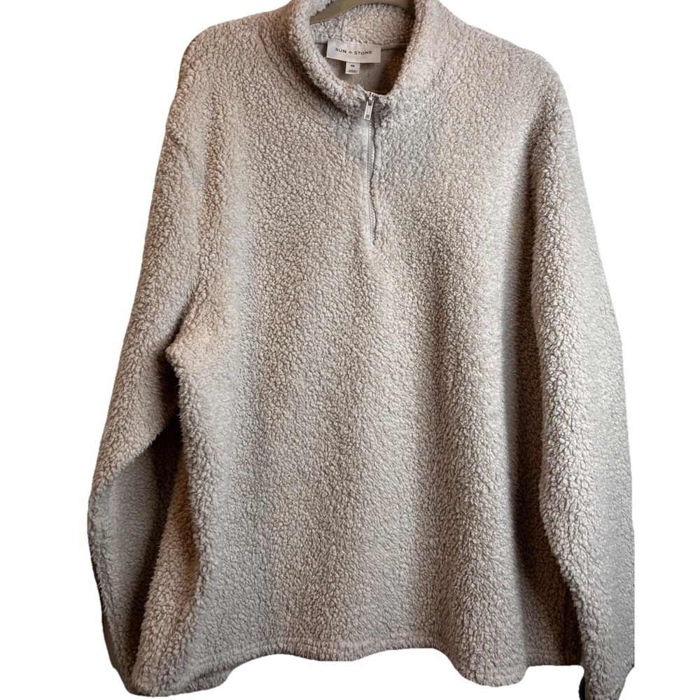 Sun + Stone Men's Full Sherpa Fleece 1/4 Zip Jacket 2XL Crème Color